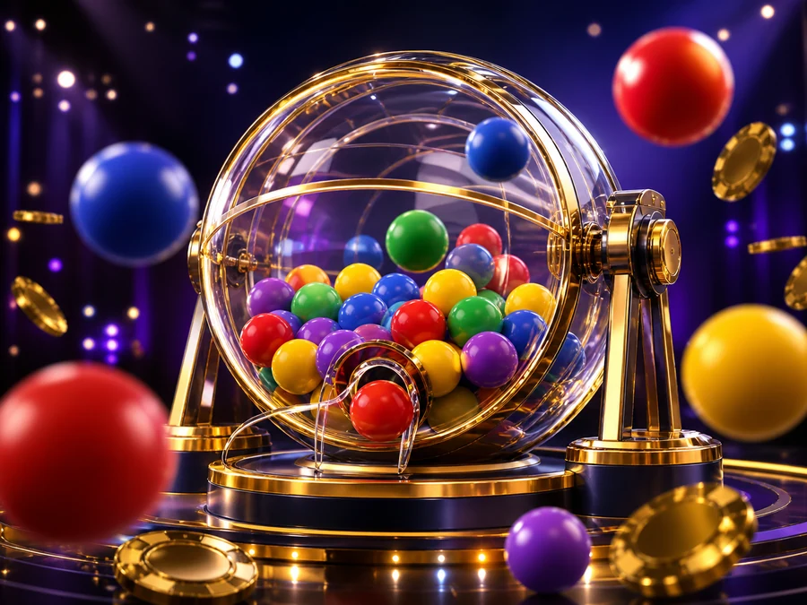 Ilustrasyon ng bingo cage na puno ng mga makukulay na bola